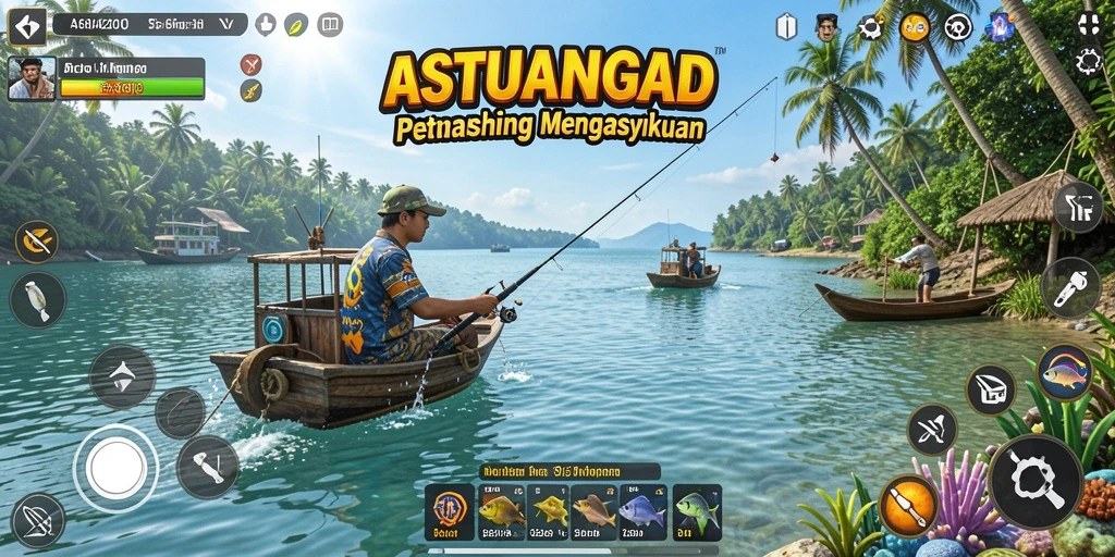 Tangkapan layar utama ASIA200 menampilkan aksi memancing yang mendebarkan di lokasi yang indah.