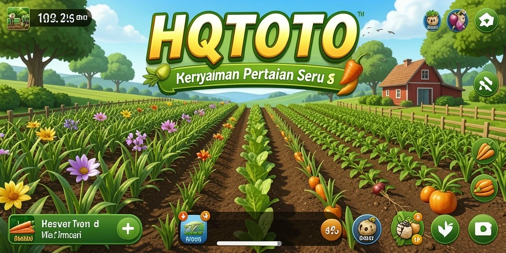 Tampilan gameplay HQTOTO menampilkan lahan pertanian yang subur dan interaksi sosial.
