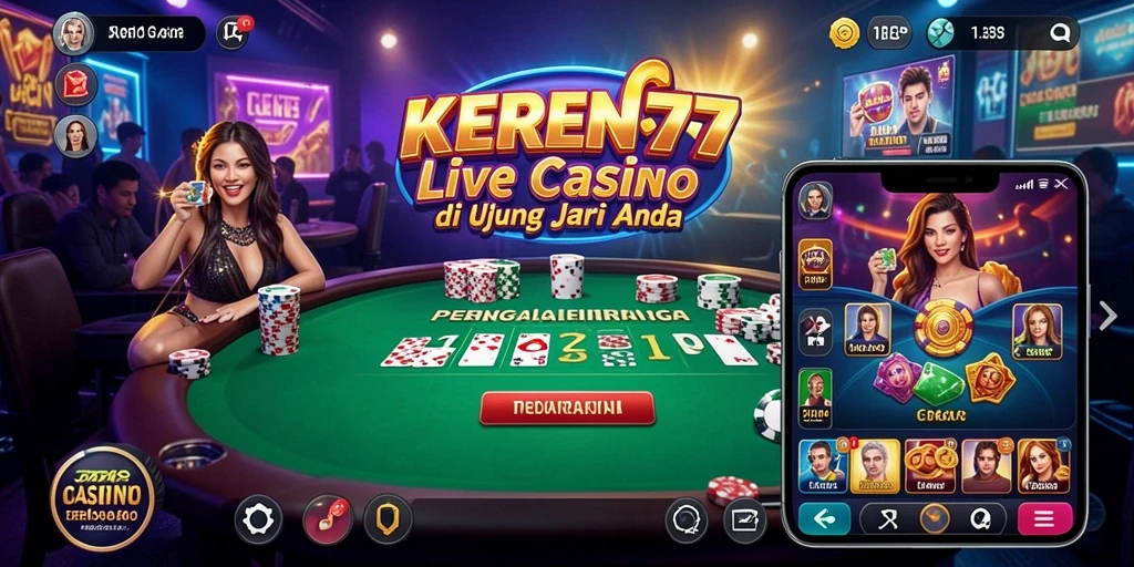 Tampilan gameplay KEREN77 dengan dealer langsung dan interaksi pemain.