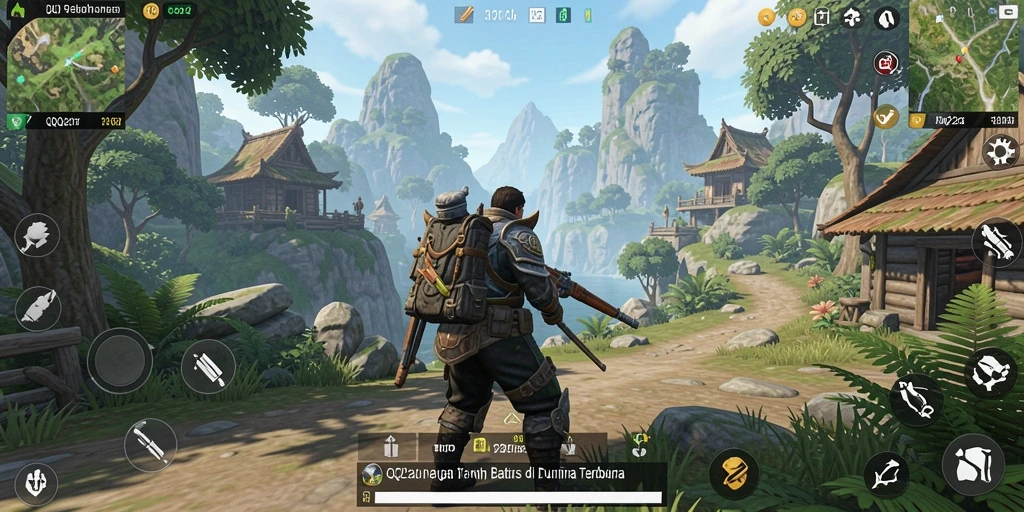 Tangkapan layar gameplay menunjukkan petualangan bebas di dunia yang luas.